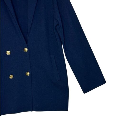 J Crew Navy Blue Double Breasted Gold Button Sweater Blazer | L - Picture 10 of 11